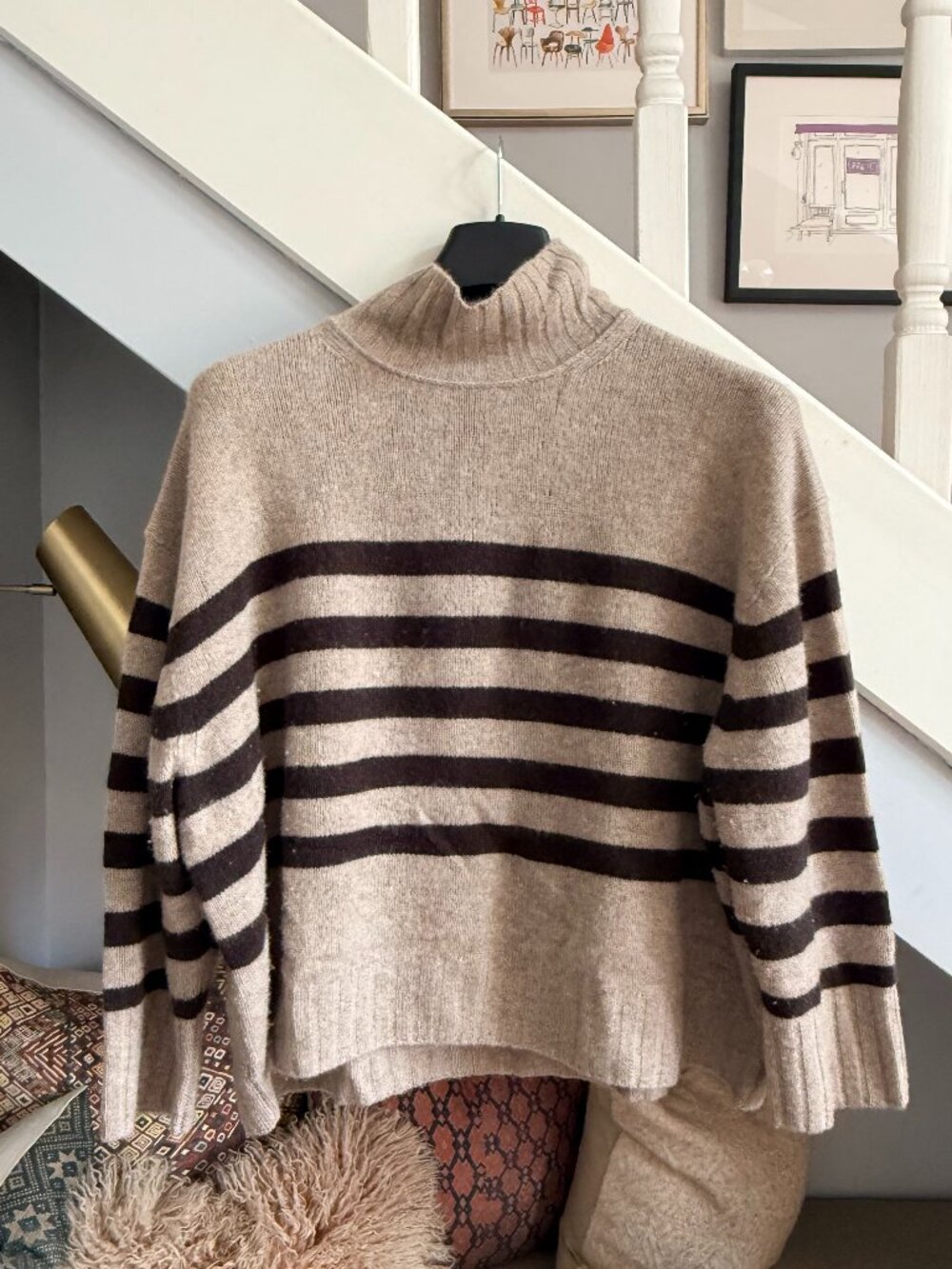 Banana Republic Oversized Cashmere Turtleneck Sweater (Mink & Ganache Stripe)